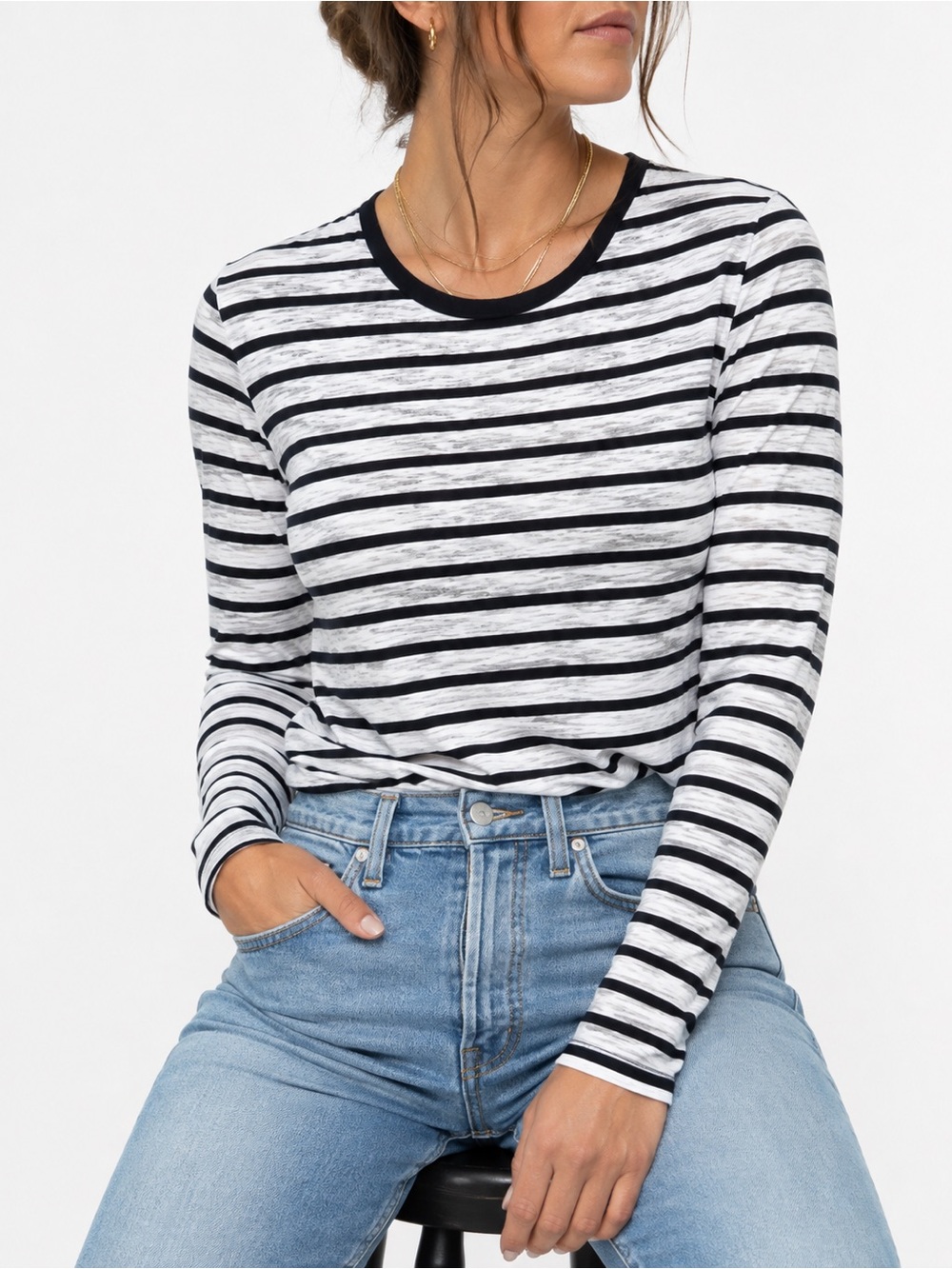 Vince Navy White Breton Stripe Cotton Long Sleeve Tee M Drop Shoulder